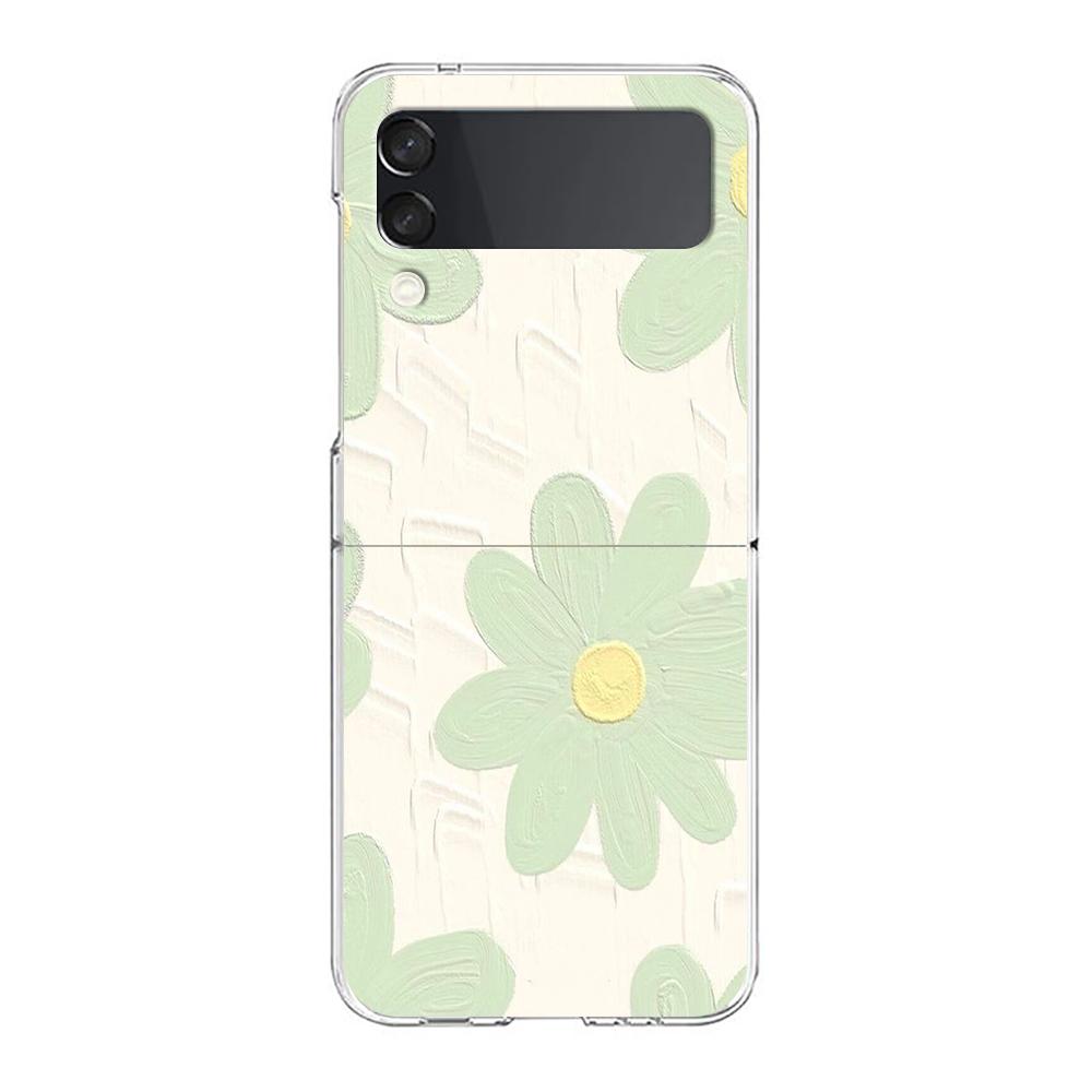 Love Flower Art Phone Case For Samsung Galaxy Z Flip 3 4 5 Hard Folding Clear PC Bumper For Samsung Z Flip3 Transparent Cover