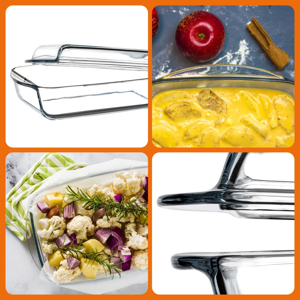 KADAX Hőálló edény fedővel sütéshez, sütéshez, téglalap alakú