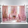 One 2D flat pink Christmas polyester background cloth with a Christmas pink tree ball background suitable for daily decoration