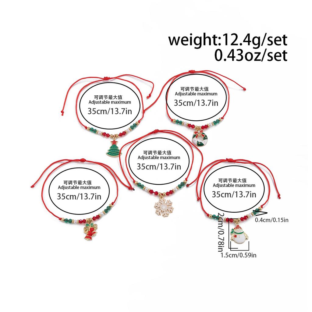 SHIXIN Cute Christmas Series Tree Snowflake Snowman Pendant Bracelet Set Women Adjustable Crystal Bead Chain Rope Chain Bracelet