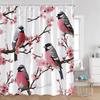 Cute Bird Plant Shower Curtain Hummingbird Pink Flower Green Leaves Nature Floral Bathroom Decor Polyester Bath Curtain