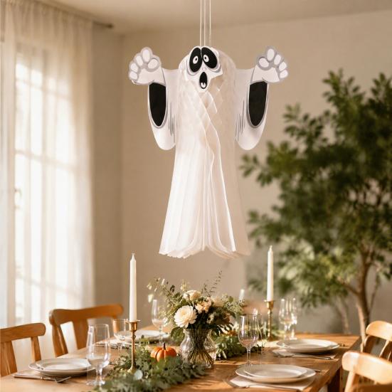 Decorative Ghosts for Halloween Night 3D Honeycomb Paper Flying Ghost Hanging Decoration Party Indoor Ghostly Origami Decorations Outdoor Home Decor,
