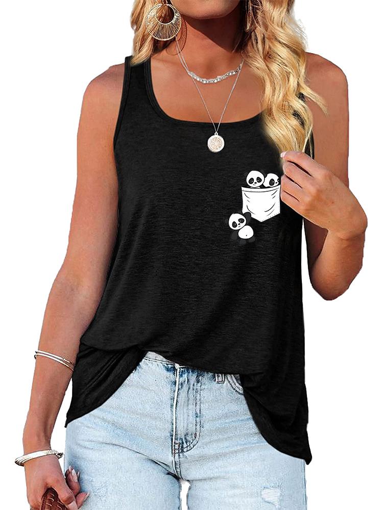 

Женская мода Футболка без рукавов с принтом и круглым вырезом Летняя повседневная свободная майка XXL чёрный