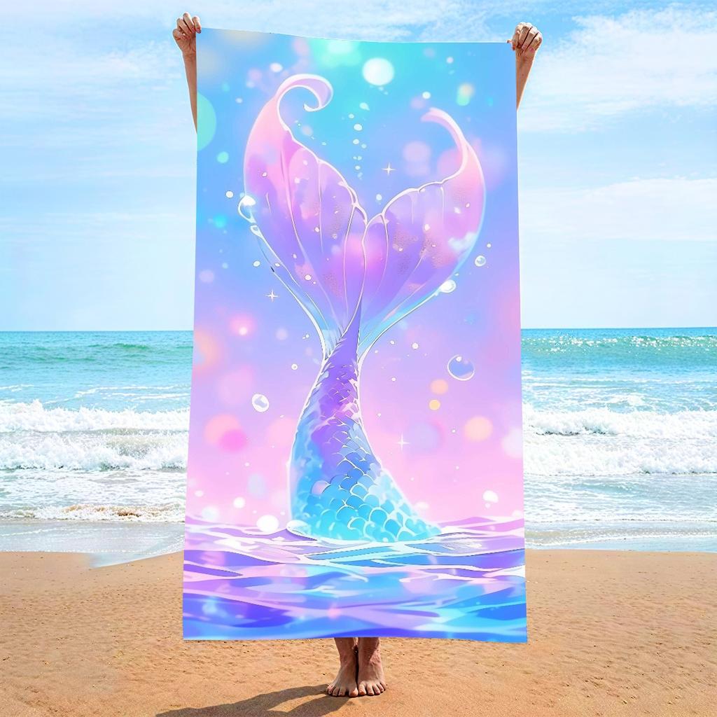 Blue Whale Ocean Wave Print Beach Towel Polyester Quick Dry Sand Free Large Bath Towels for Summer Pool Surf Vacation Blanket