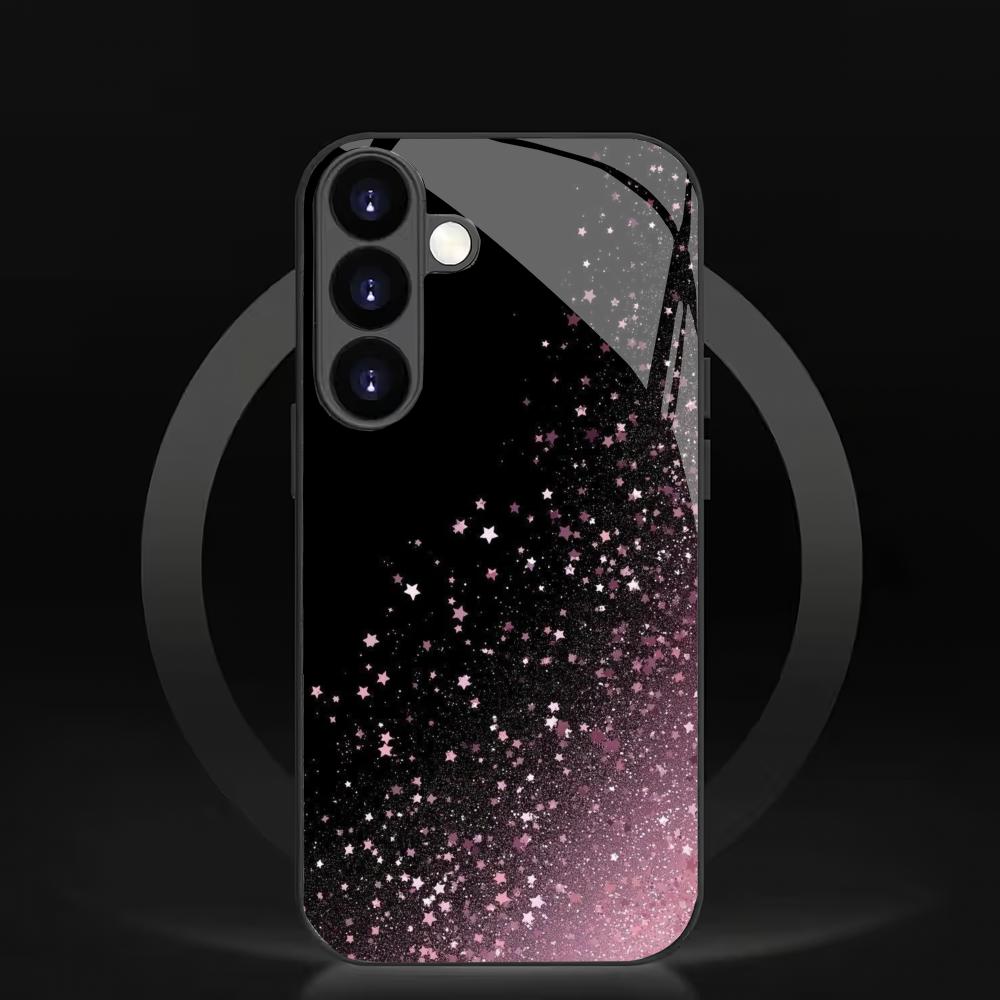 Pink Glitter Pattern Tempered Glass Phone Case Suitable for Samsung Galaxy S26 S25 S24 S22 S21 S20 FE/Ultra/Plus Anti Drop
