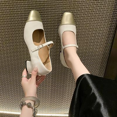 Chaussures de Printemps pour Femmes Mary Janes Ballerines Bout Carré Chaussures en Cuir Argent Chaussures de Mariage Beige Noir Ballerines Automne