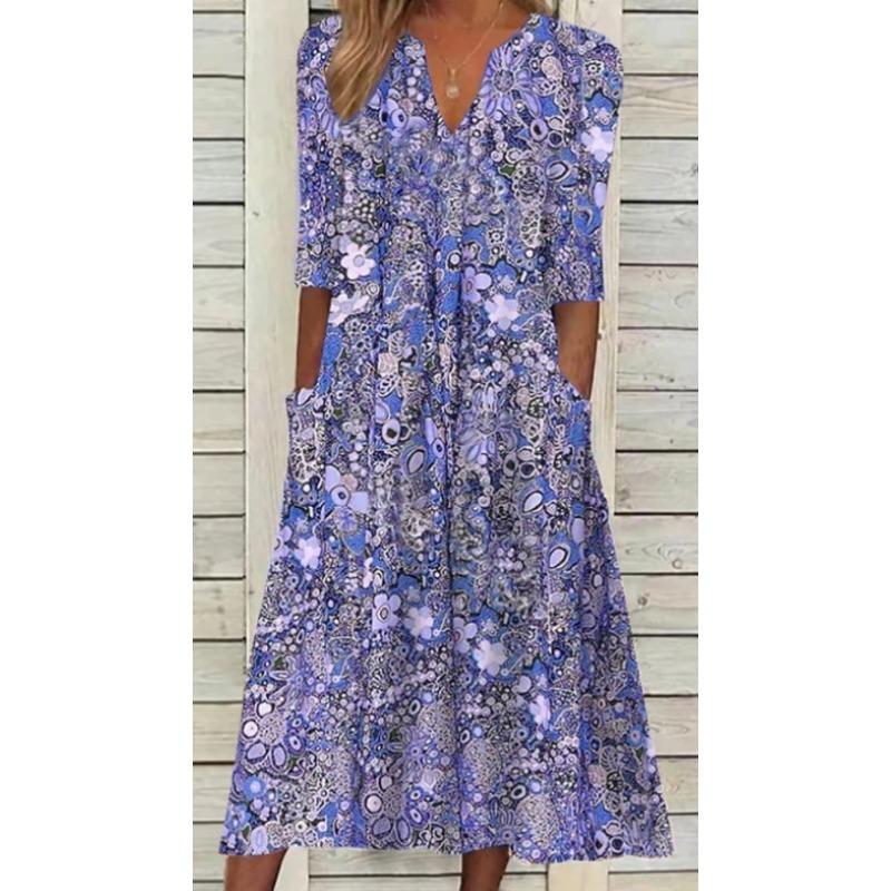 JPNTKY Women's Fashion Summer Spring Short Sleeve V-Neck Casual Dresses