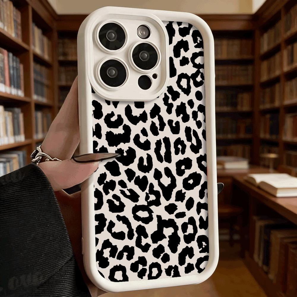 Black Leopard Print Pattern Soft TPU Phone Case for iPhone 17 16 15 14 13 12 11 Pro Max Plus Shockproof Anti-Slip Cover