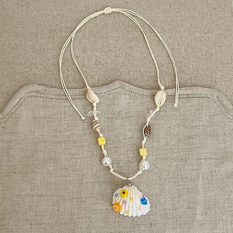 Wax rope starfish shell pearl necklace seaside vacation wind collarbone chain summer fresh and sweet high-end necklace women