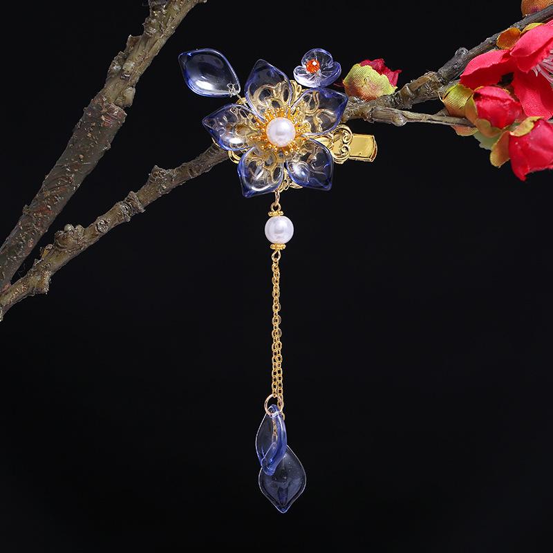Handgefertigte glasierte Blumenspange Feen-Schritt Fransen Haaraccessoires Hanfu vielseitige Kante Clip mit Accessoires