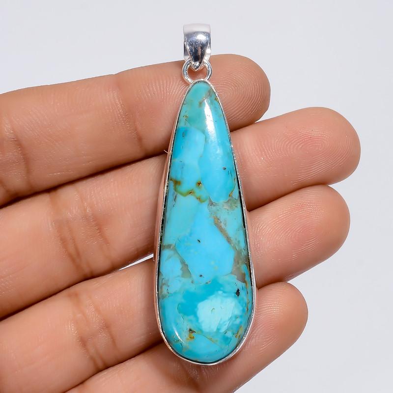 

Beautiful Top Grade Qualite 100% Natural Blue Turquoise Pear Shape Ethnic Style Handmade Jewelry 925 Steling Silver Pendant 2.2 WSJ-4995 2.2
