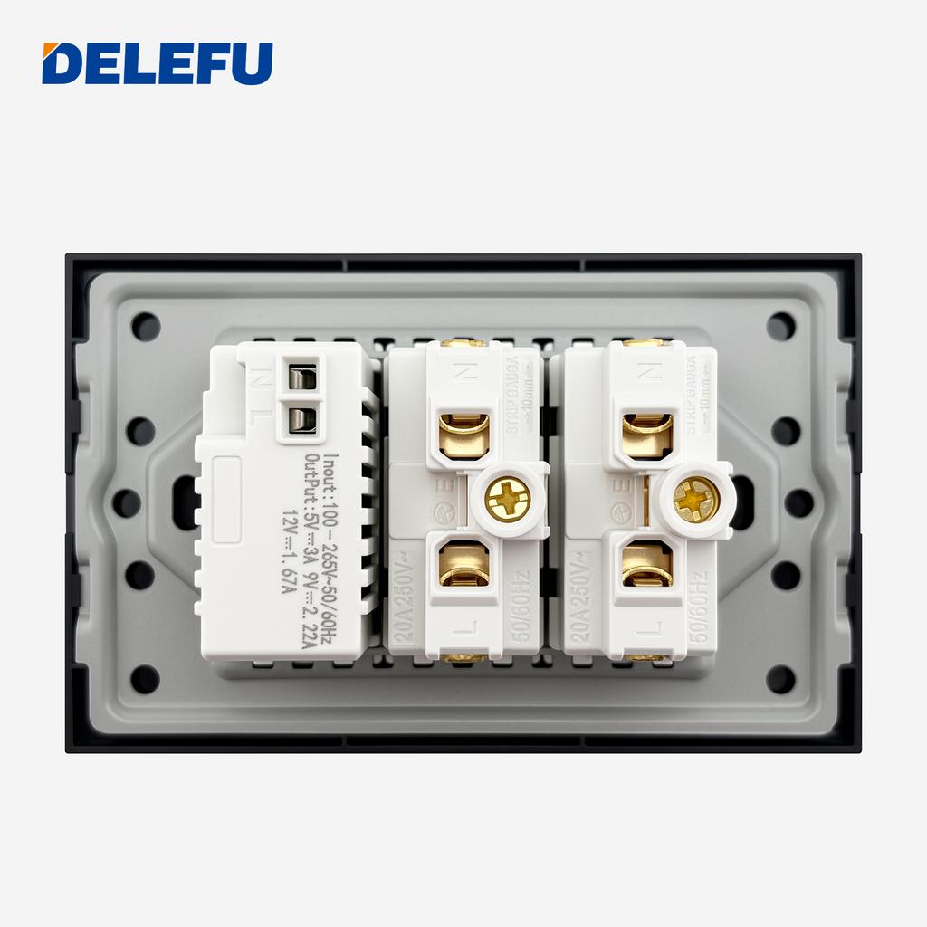 DELEFU Brasilianischer 118er Vintage Aluminium-Holzmaserung Schaltersteckdose mit USB Typ-C Anschluss Netzstecker ist Langlebig.