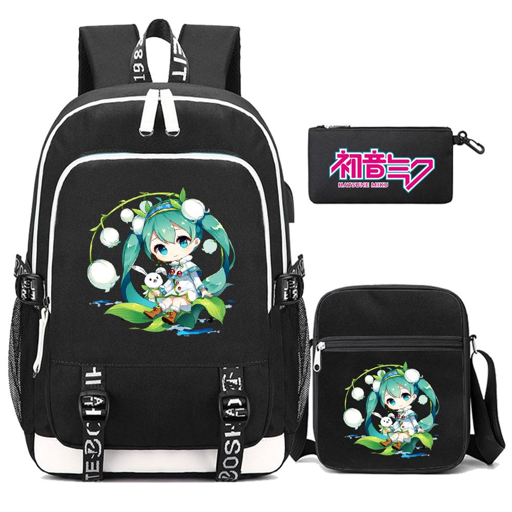 3 Stück/Set Anime Cartoon Hatsune Miku Bedruckter Rucksack Große Kapazität Wasserdichte Schultasche Schüler Junge Mädchen Schultasche Outdoor Laptop Reisetasche Geschenk