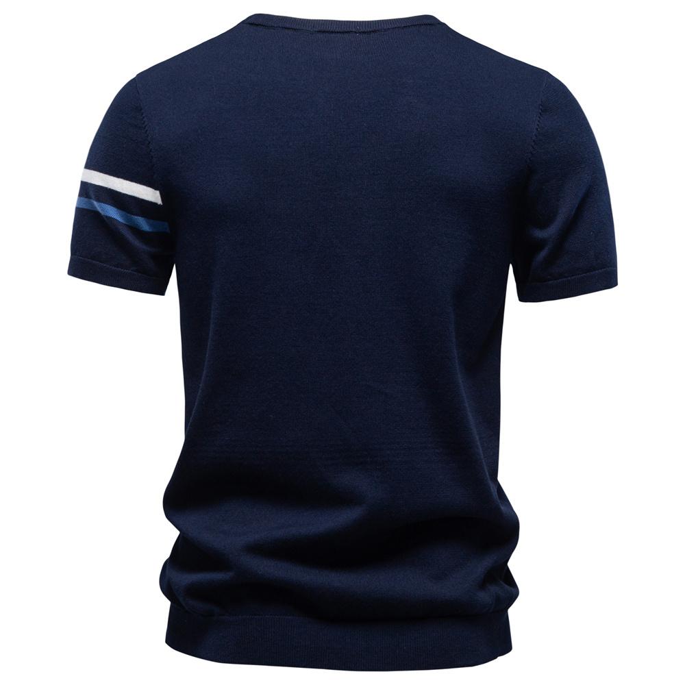 AIOPESON Herren T-Shirt 100% Baumwolle Gestreifte Ärmel Rundhals Smart Casual Old Money Basic T-Shirt Atmungsaktives Sommer Strickoberteil