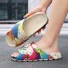 Mens Large Size Painted Thick-Soled Sandal Shoes, New Summertime Style, Anti-Skid Daily Flip-Flops, Beach Slide Shoes