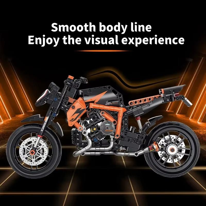 Creative Technical MOC Construction Bricks Motorcycle Model Building Blocks Kit - Educational Assembly Toy Gift for Boys & Girls