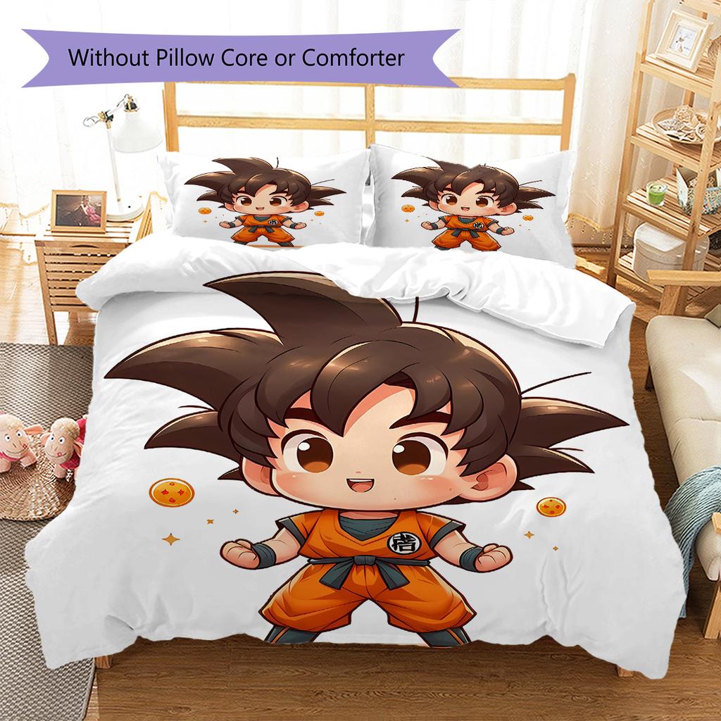 Cute Cartoon Son Goku Pattern Bedding,Quilt Set Quilt Cover Pillowcase Home Birthday Gift (1 * Duvet Cover + 2 * Pillowcase, Without Core)