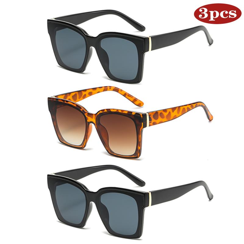 3pcs Vintage Square Sunglasses Men Women Retro Brand Black Sun Glasses Unisex Ins Popular Shades Women High Quality Eyewear