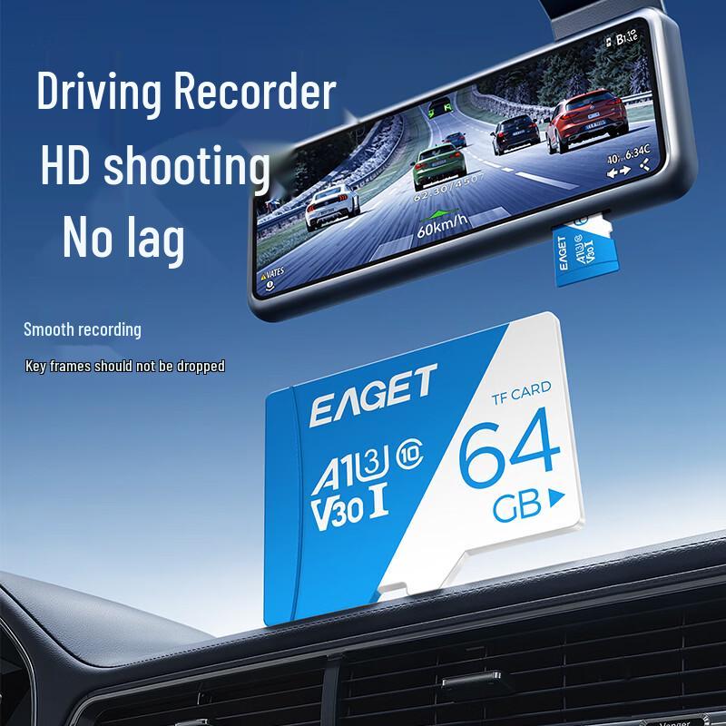 EAGET 64GB U3 V30 MicroSD Card for Dash Cams & Surveillance
