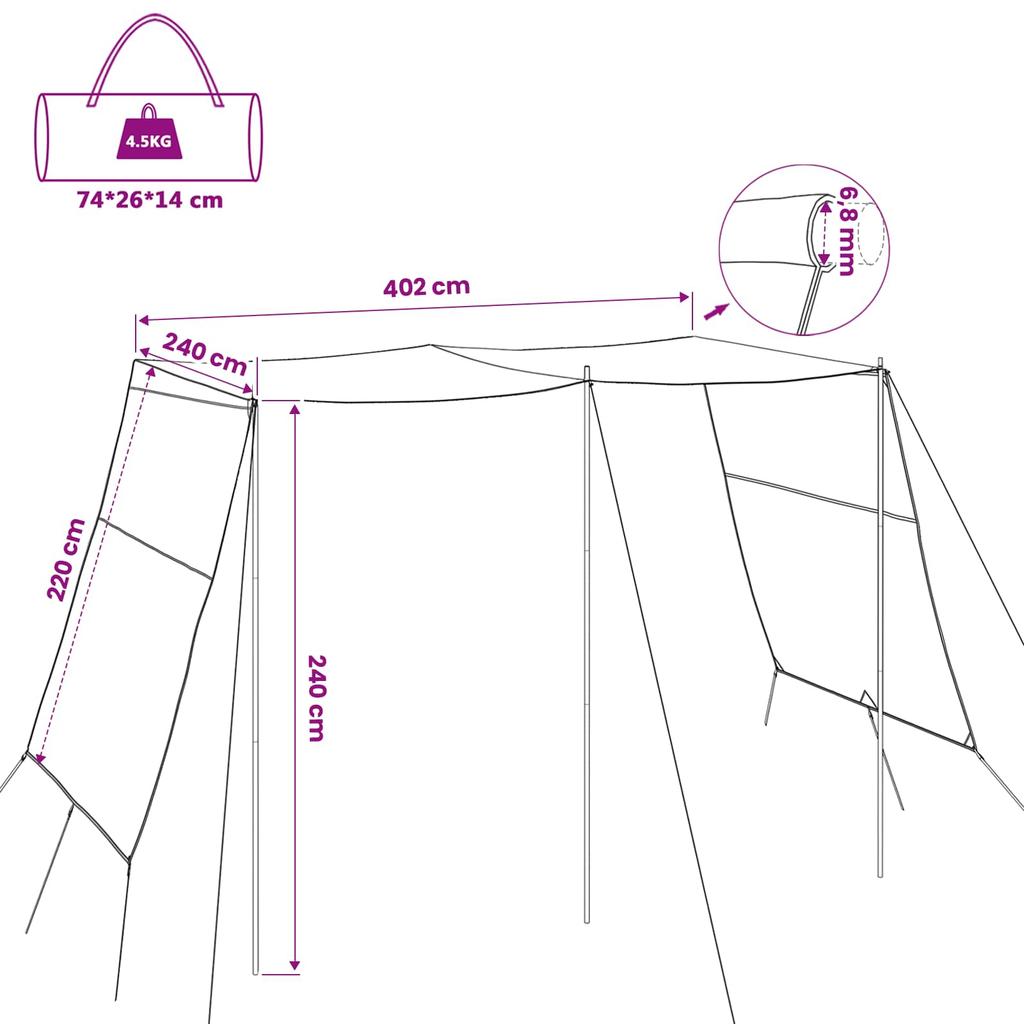 Waterproof Tarp for 4 People 402 x 240 x 230 cm Waterproof