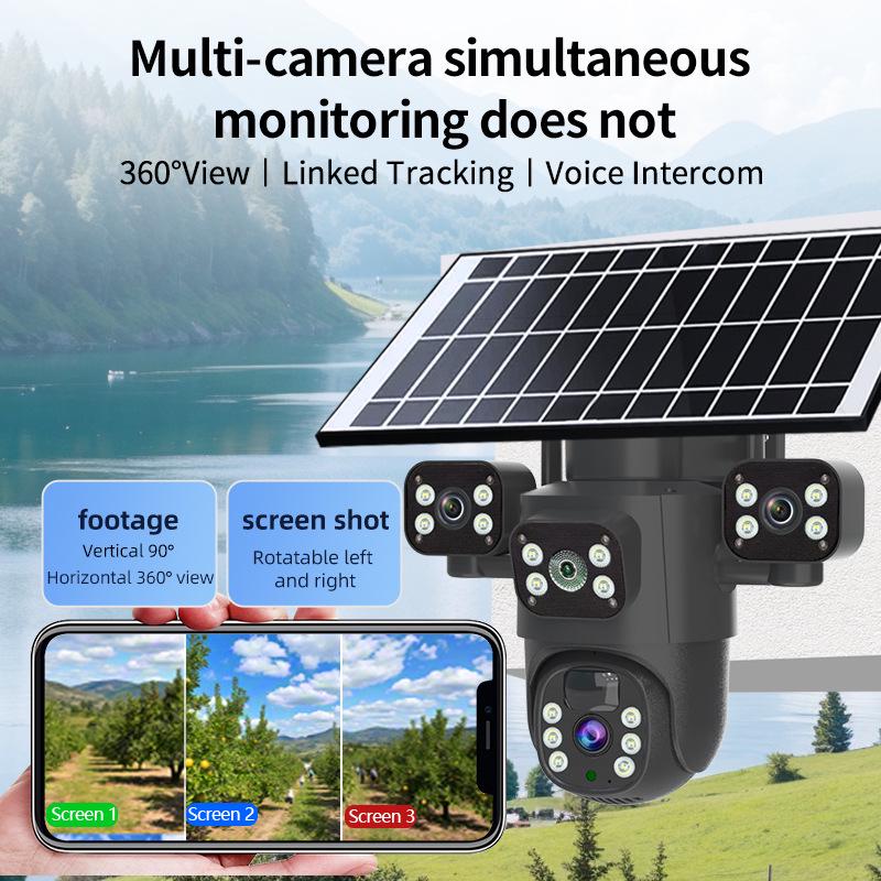 4G Solar-Powered Outdoor Wireless Camera, Ultra HD 6MP with Triple Lens
