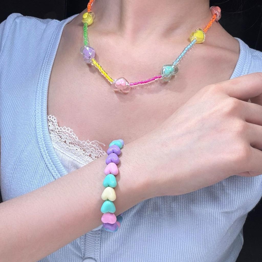 Trendy Dopamine Star Necklace/Bracelet with Rainbow Beads Feature for Women Fashionable Layered Chain Jewelry Gift
