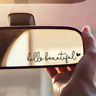 1pc Hello Beautiful Car Rearview Mirror Vinyl Decals Vanity Mirror Stickers Racing Helmet Auto Rear Window Waterproof Decoration