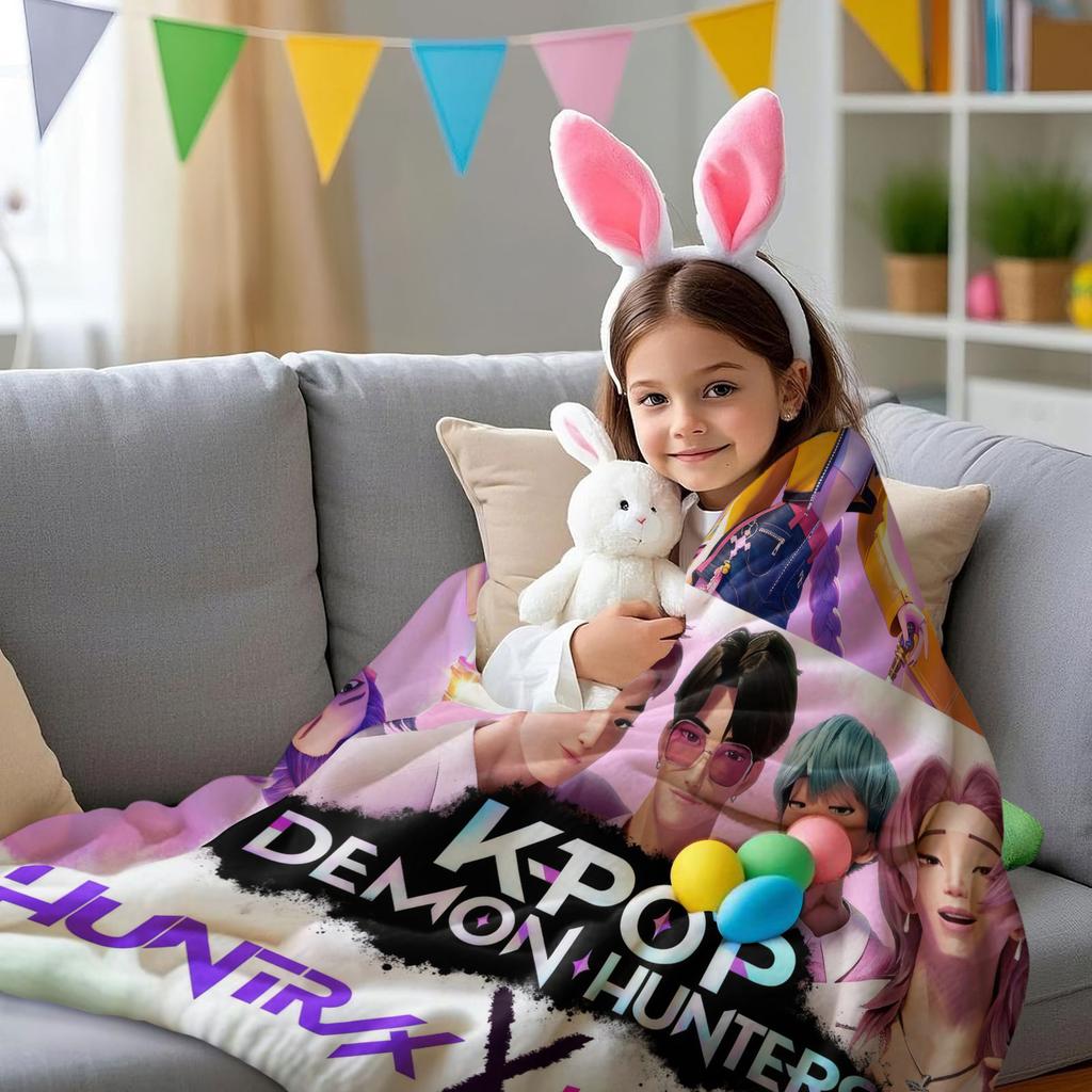 K-Pop Pink Style Blanket Demon Hunters Flannel Throw Blanket Hot Anime Soft Warm for Living Room Sofa Bed Cover Camping Fan Gift