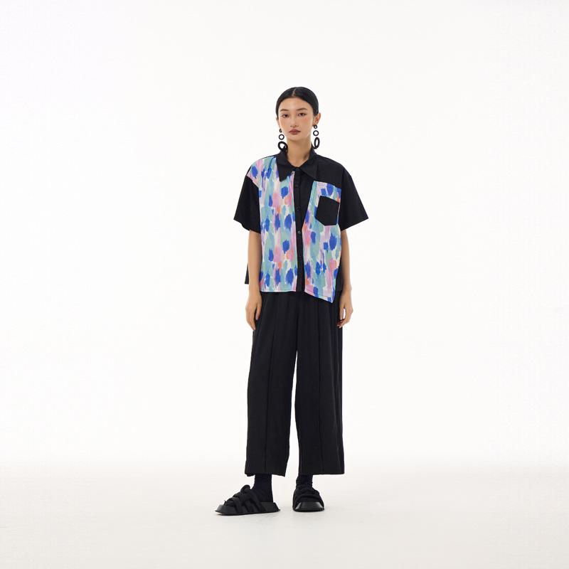 2025 Retro Macaron Plus Size Loose Short Sleeve Polo Collar Shirt One Size фиолетовый