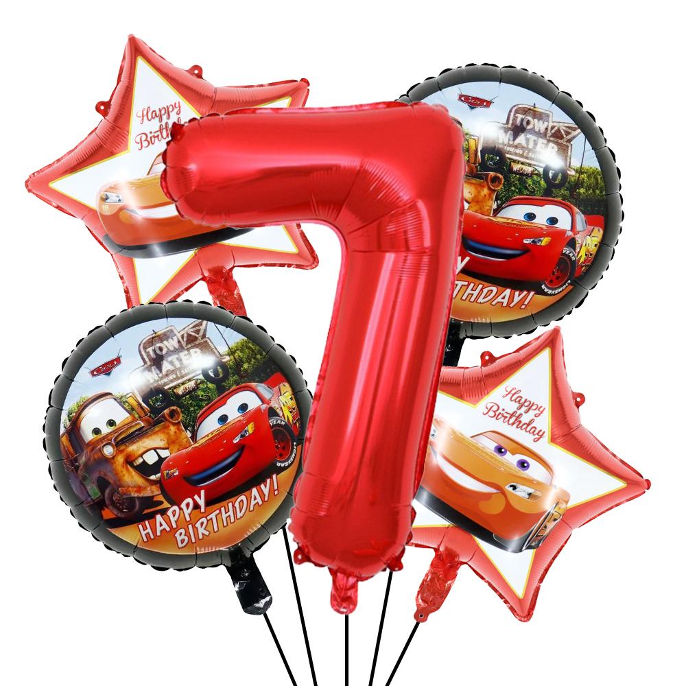 BEPAN Cute Round Five-pointed Star McQueen Car Theme Foil Balloons Set Number 1-9 Balloon Kids Birthday Party Baby Shower Decoration