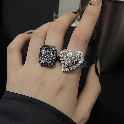 Planet Saturn Full Of Diamonds Love Open Ring Dark Retro Personality Square Full Of Diamonds Zircon Niche Ring Woman