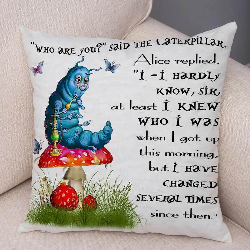 Alice In Wonderland Cushion Cover Cute Rabbit Cat Printed Sofa Pillow Vintage Home Decorative Pillow Case for Children Room