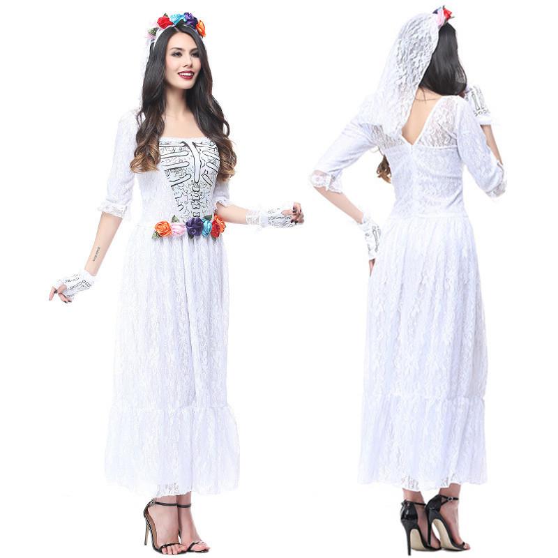 

Elegant Women s White Lace Flower Long Dress For Halloween Cosplay And Parties