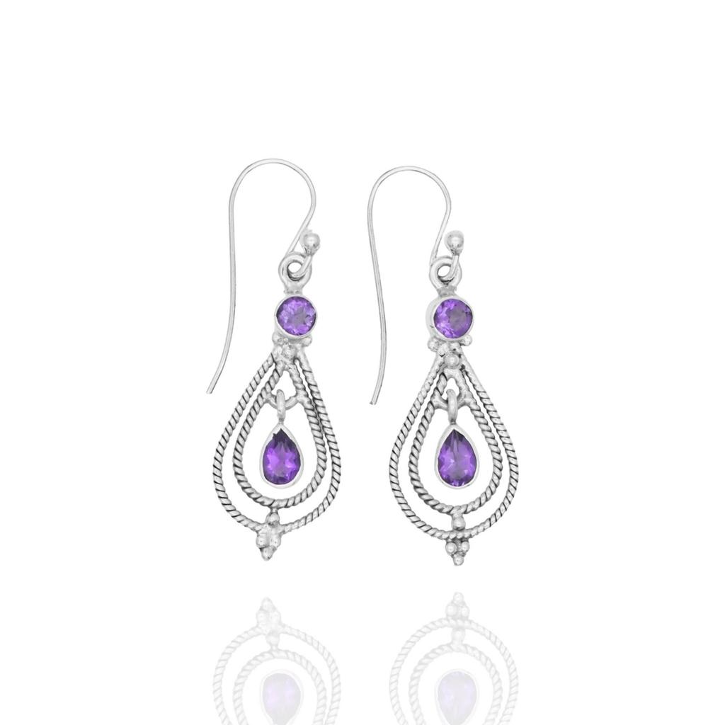 Natural Amethyst Earrings, 925 Silver Jewelry, Purple Gemstone, Gift for Wife