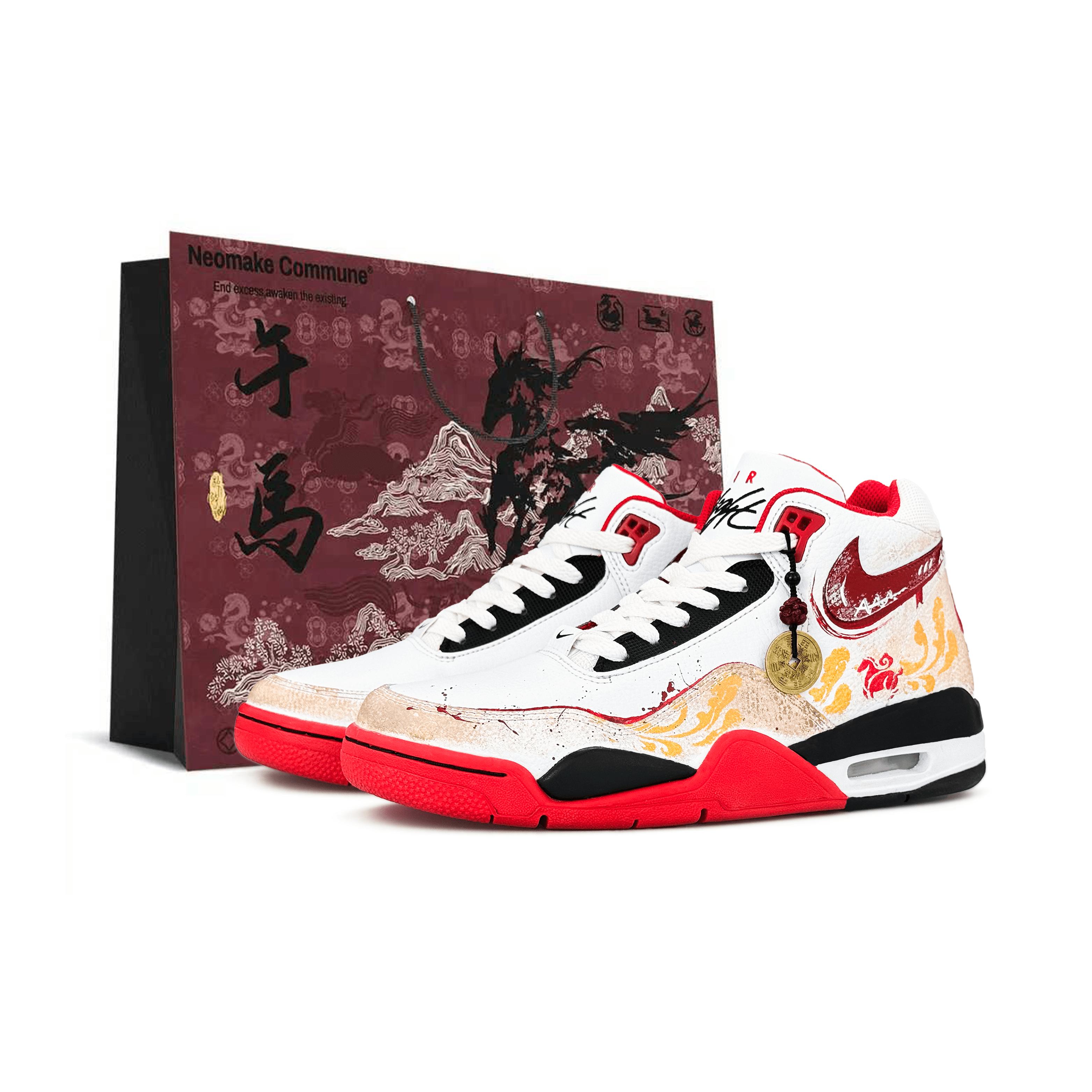 

Nike Flight Legacy Mid top Vintage Basketball Shoes Unisex White Red BQ4212-100(Team173-LD) 41