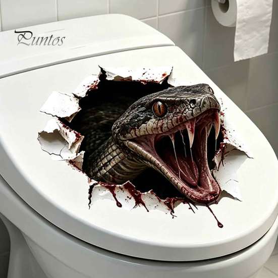 Waterproof PVC Wall Art 3D Viper Toilet Seat Sticker, Realistic Snake Decal, Adhesive Halloween Bathroom Decorations for Tank, Funny Creepy Accessory