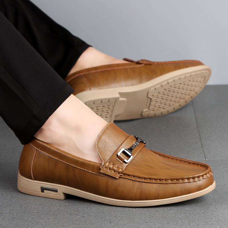 Fashion Mens Casual Genuine Leather Shoes Driving Loafers Men Business Shoes Fashion Slip-on Men Shoes Black High Quality Flat Moccasins