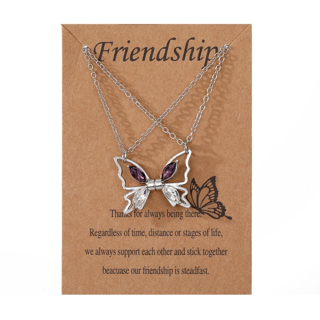 Party Nightclub Sisters Necklace Purple Diamonds White Diamonds Butterfly Necklace Set of 2 Gold Double Chain Deluxe Set Gift Accessories Girls
