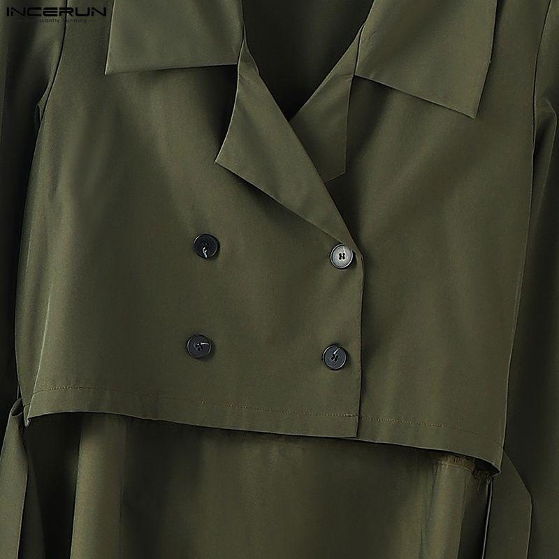 INCERUN Frühling Herren Langarm Knöpfe High Low Unregelmäßig Lange Mäntel Windjacke