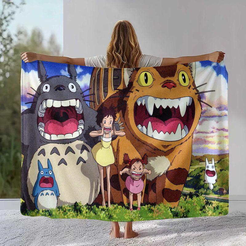 Coperta Morbida Calda in Flanella Disegno Cartone Animato T-Totoro Retro Carino, Plaid in Peluche Ultra Morbido per Casa Camera da Letto Letto Divano Copertura Ufficio Campeggio Picnic