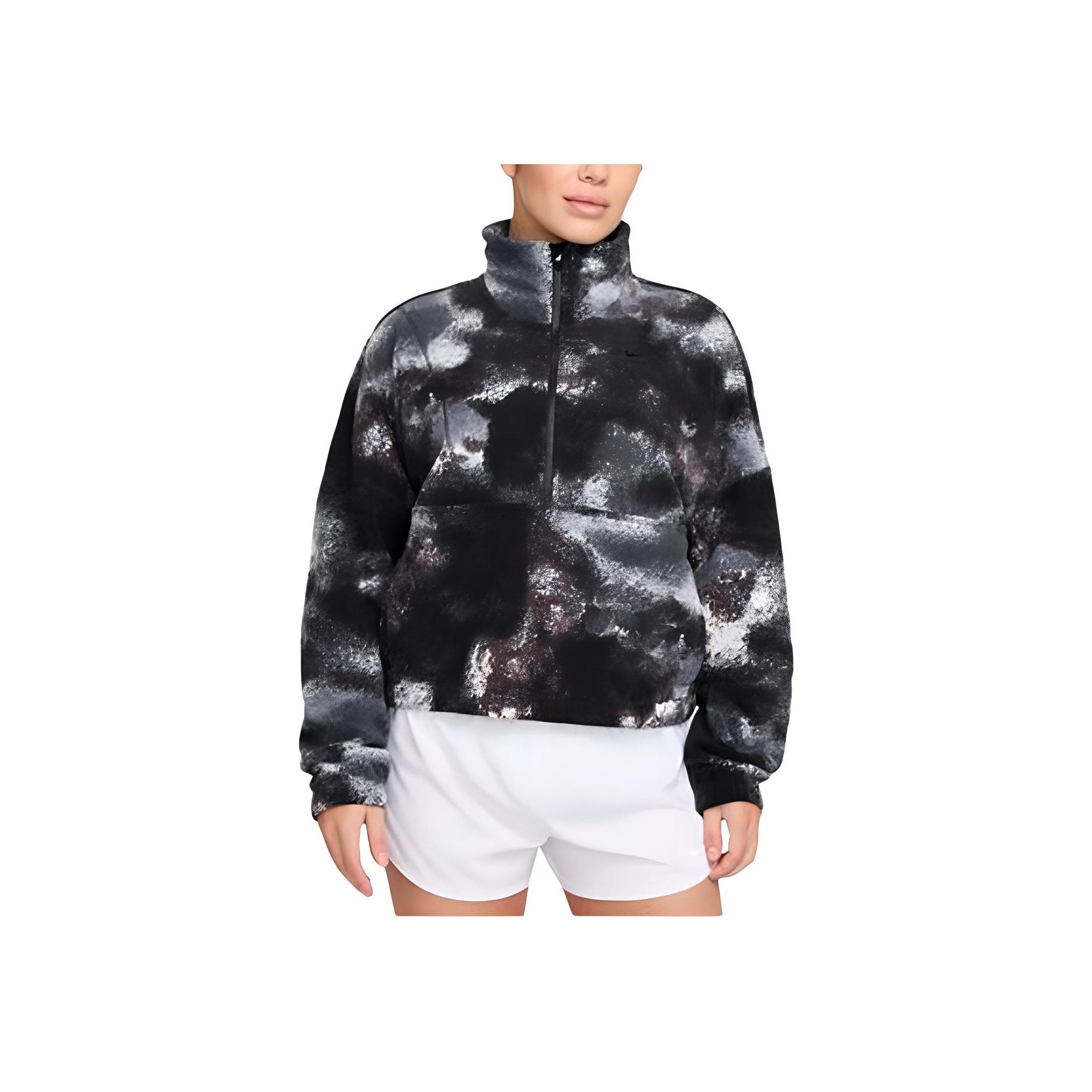 

Nike Half-Zip Printed Stand Collar Long Sleeve Sweatshirt Women sweatshirt Black FZ6970-010 S