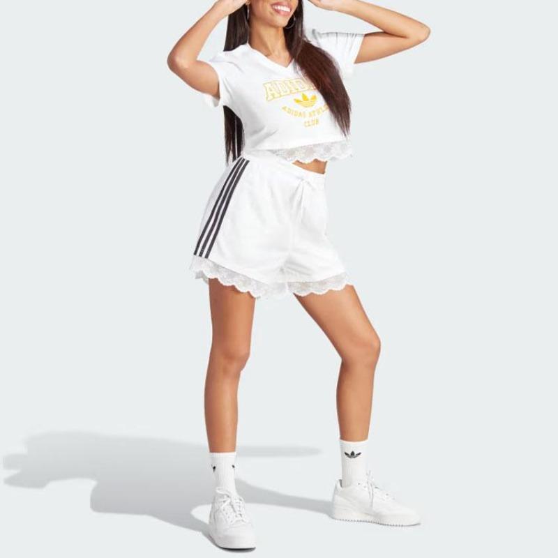 adidas Szorty Originals Trefoil z koronkowym wykończeniem 3 paski Damskie Szorty Białe IL2420