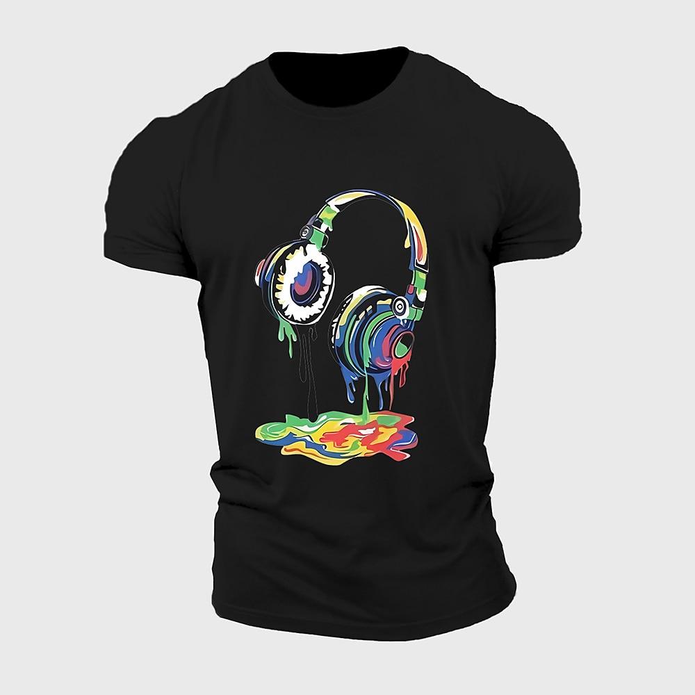 

Men s Short Sleeve Graphic T-Shirt, Colorful Paint Drip Headphones Design, Music Lover Lifestyle S