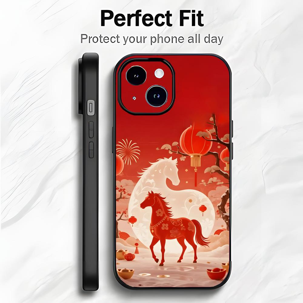 Red Happy Art Chinese New Year 2026 Horse Phone Case Phone Case Soft Packaging Lightweight For iPhone17 16 15 14 13ProMax
