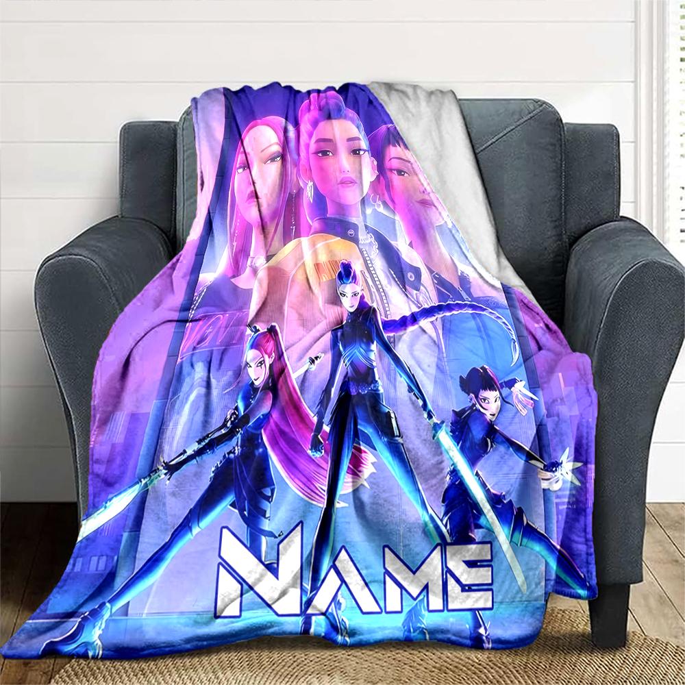 Customiz Name Personality Kpop Demon Hunters  Blanket Soft &Warm Sofa Office Bed Travel Lunch Break Blanket, Gift Suitable All Seasons