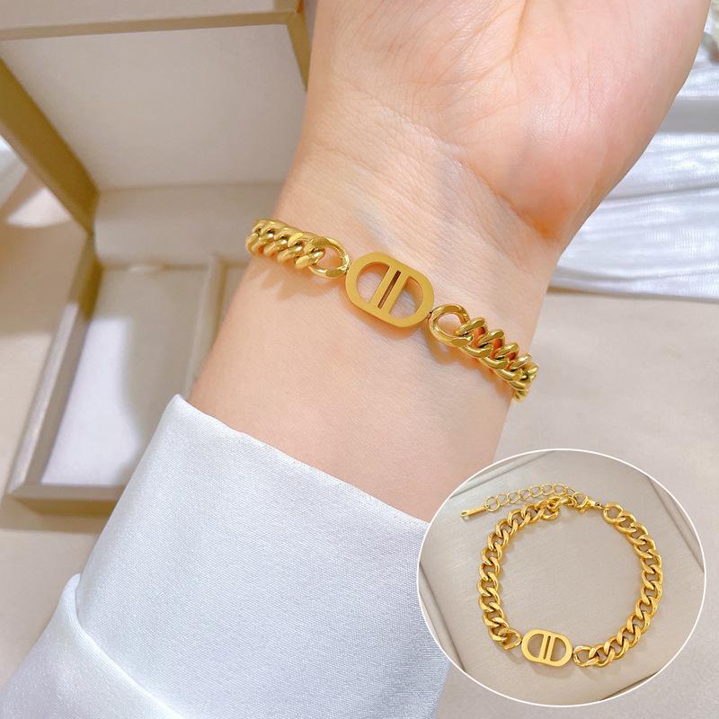 Furnace Real Gold Zircon Hip-Hop Bracelet Gold Fashion Temperament Korean Version Simple Luxury Niche