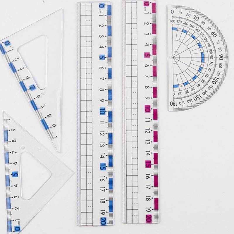 Professional Math Geometry Tool for Student Drawing Plastic Drawing Rulers with Square Straight Ruler Math Protractor