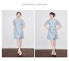 Chinese Gold Silk Jacquard A-Line Dress: Elegant Short Sleeve, Slimming, High Quality Women's Summer Style
