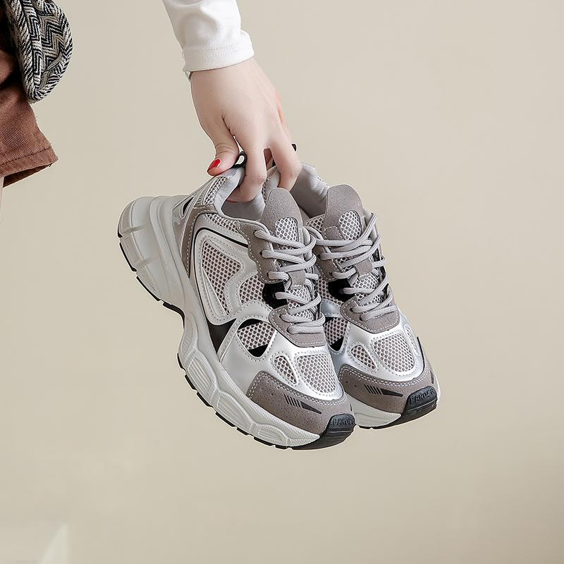 Women'S Summer  Silver Pink Dad Sneakers Breathable Casual Running Oes Lightweight Thi Bot Sports Oes