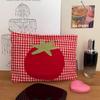 Versatile Red Plaid Tomato Makeup Bag Travel Large Capacity Toiletry Pouch Lightweight Cosmetic Case Lipstick Earphones Bag